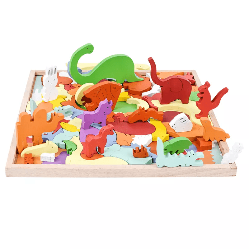 Puzzle 3D animale tip tetris – lemn