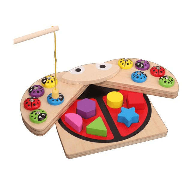 Jucarie Montessori cu forme geometrice si mici gargarite de pescuit