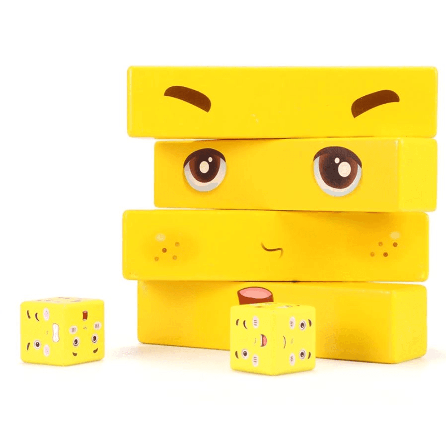 Joc pentru copii cu expresii faciale, emotii, cuburi puzzle din lemn