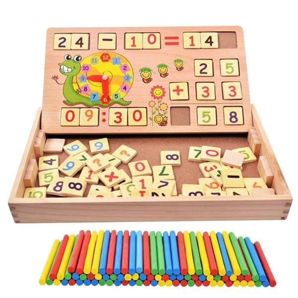 Tabla multifunctionala Montessori cu operatiuni matematice, bete si ceas, 32 cm
