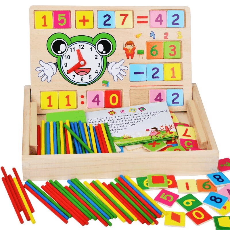 Tabla multifunctionala Montessori cu operatiuni matematice, bete si ceas, 24 cm