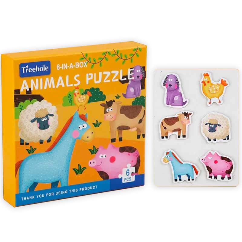 Set puzzle de jucarie, animale domestice, din carton solid, 6 piese