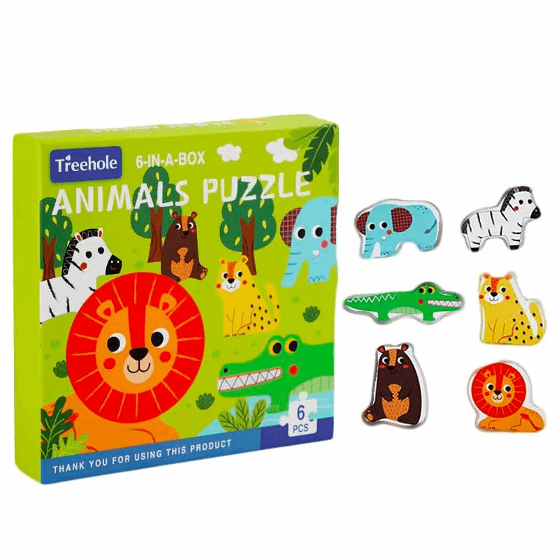 Set puzzle de jucarie, animale salbatice, din carton solid, 6 piese