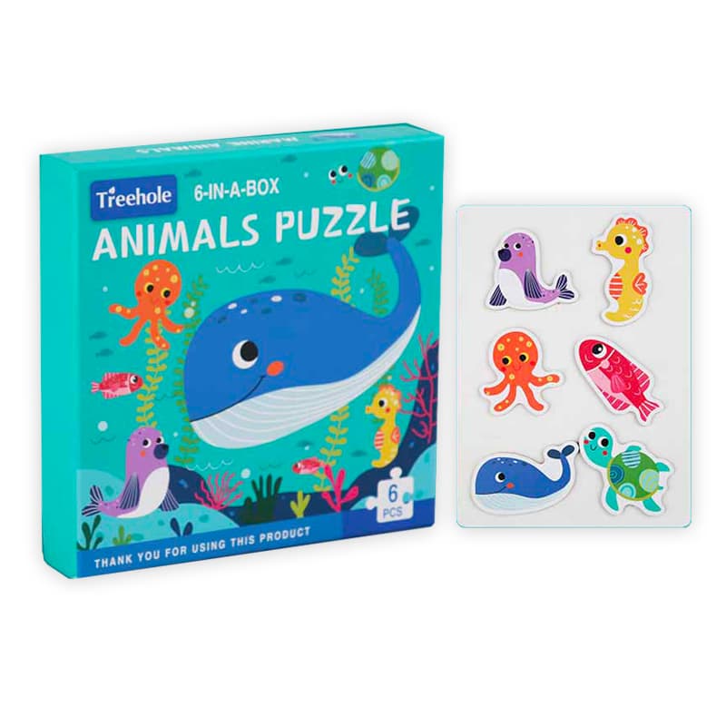 Set puzzle de jucarie, animale marine, din carton solid, 6 piese