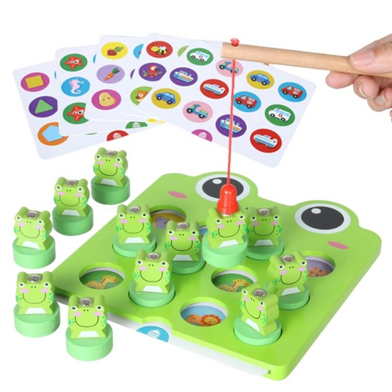 Joc montessori de memorie, asociere si pescuit broscute