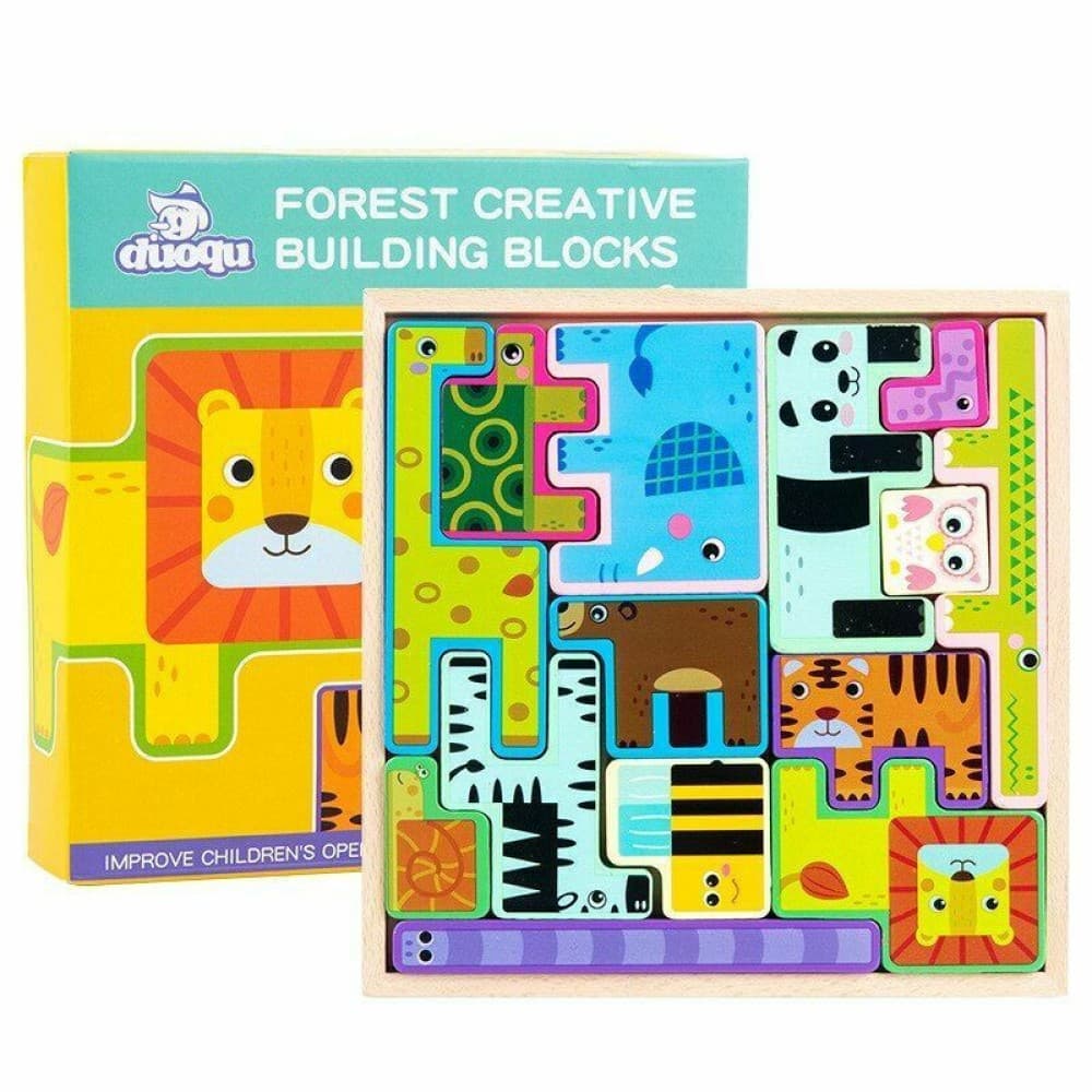 Joc tetris 3D Montessori cu animale din lemn