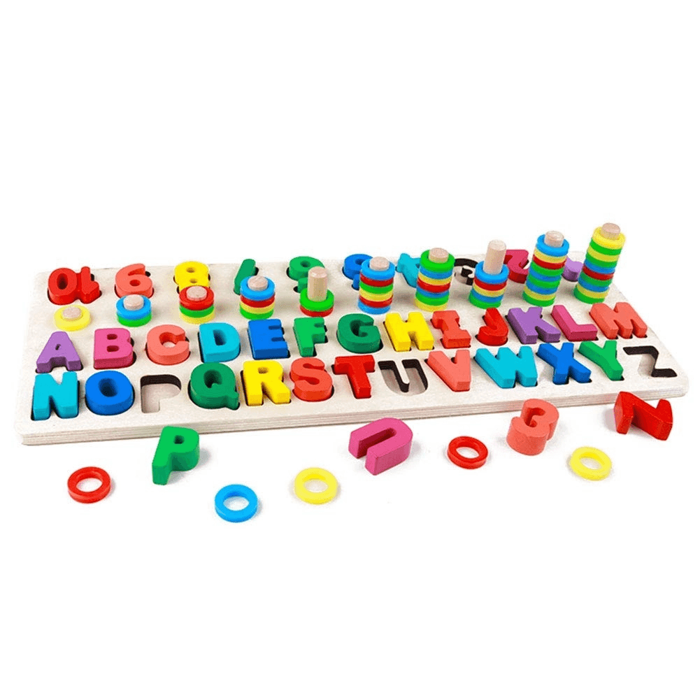 Set Puzzle Montessori, sa invatam Alfabetul si Cifrele 4 in 1