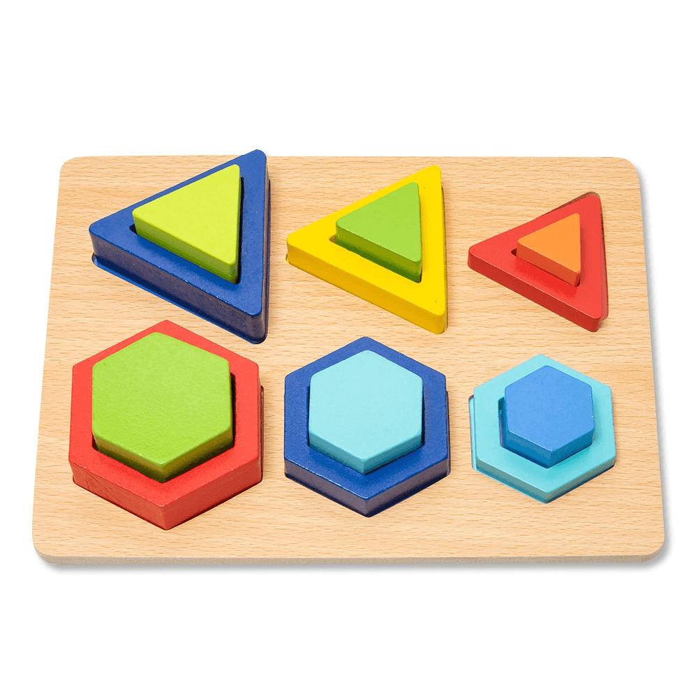Puzzle 3D Montessori din lemn cu forme geometrice colorate - 12 piese