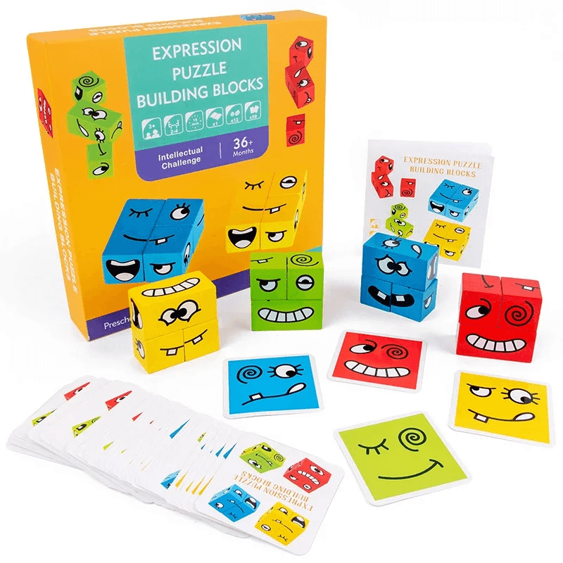 Joc emotii expresii faciale, Montessori din cuburi de lemn