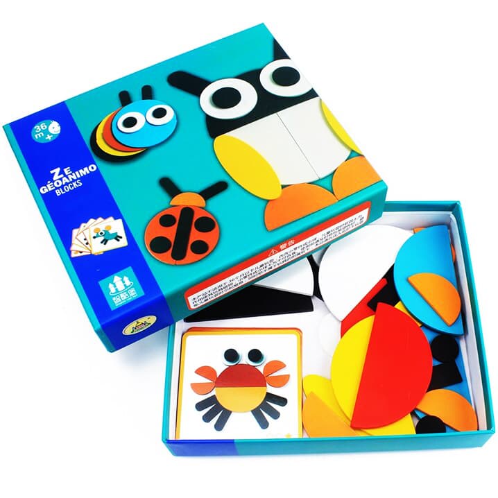 Joc Puzzle Tangram din lemn cu forme geometrice multicolore, 30 de piese