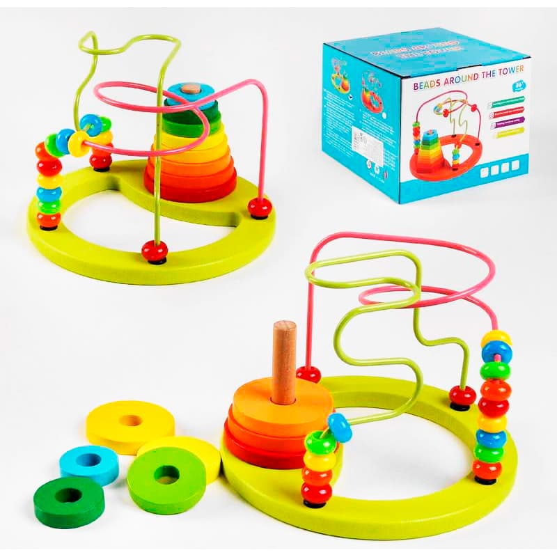 Jucarie motrica pentru copii, Montessori, labirint realizat din lemn si metal, multicolor, 3 ani+