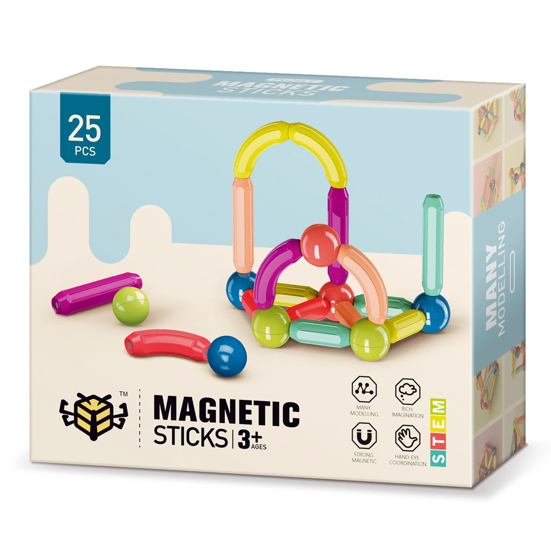 Set de joaca magnetic STEM, pentru constructii creative - 25 piese magnetice