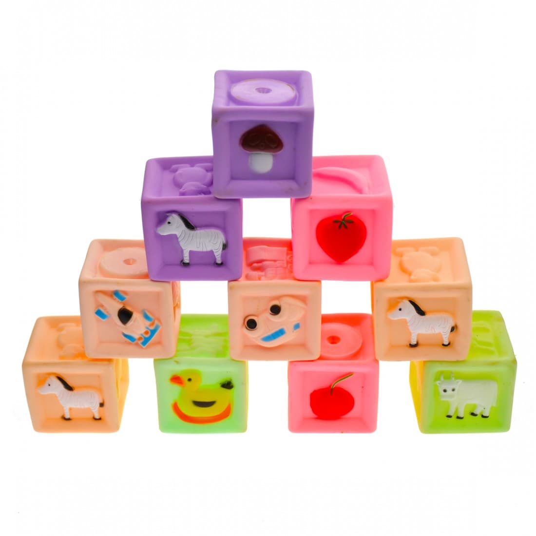 Set 10 cuburi senzoriale pentru stivuit, diferite culori