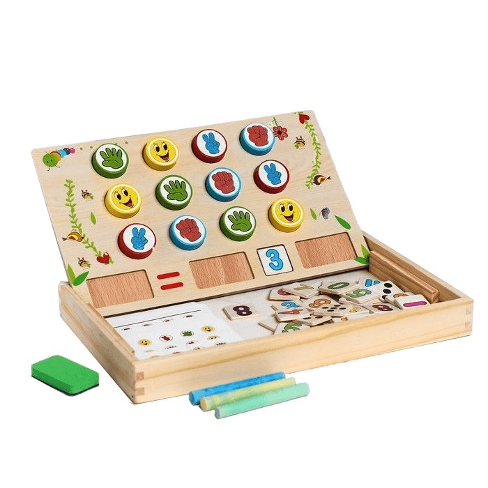 Tabla Montessori cu 2 fete, calculeaza, memoreaza, deseneaza, 3 ani+
