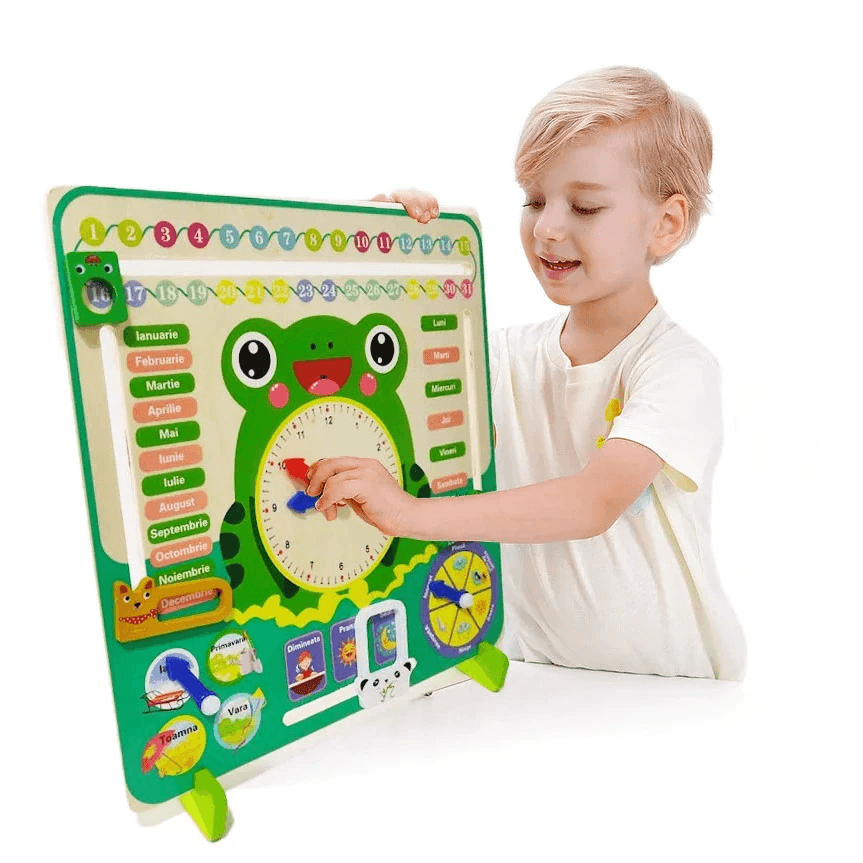 Calendar din lemn Montessori - Broscuta ceas si anotimpurile