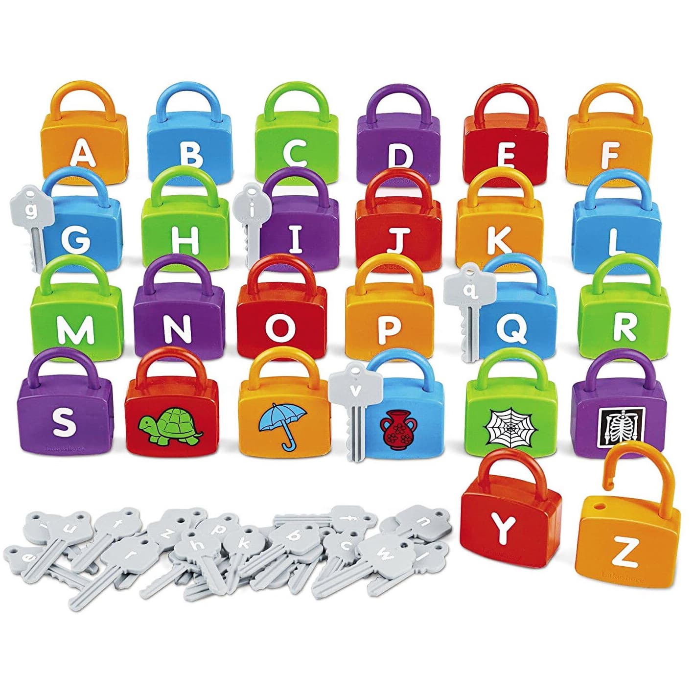 Joc interactiv Montessori cu lacate, chei si alfabet - 52 piese