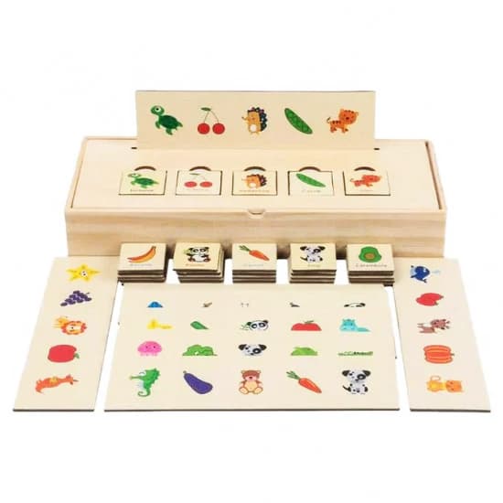 Joc Montessori de sortare, recunoasterea fructelor, legumelor, animalelor