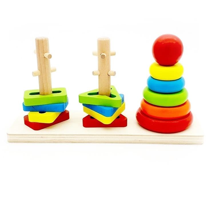 Jucarie de stivuit Montessori – Turnul curcubeu cu 3 coloane