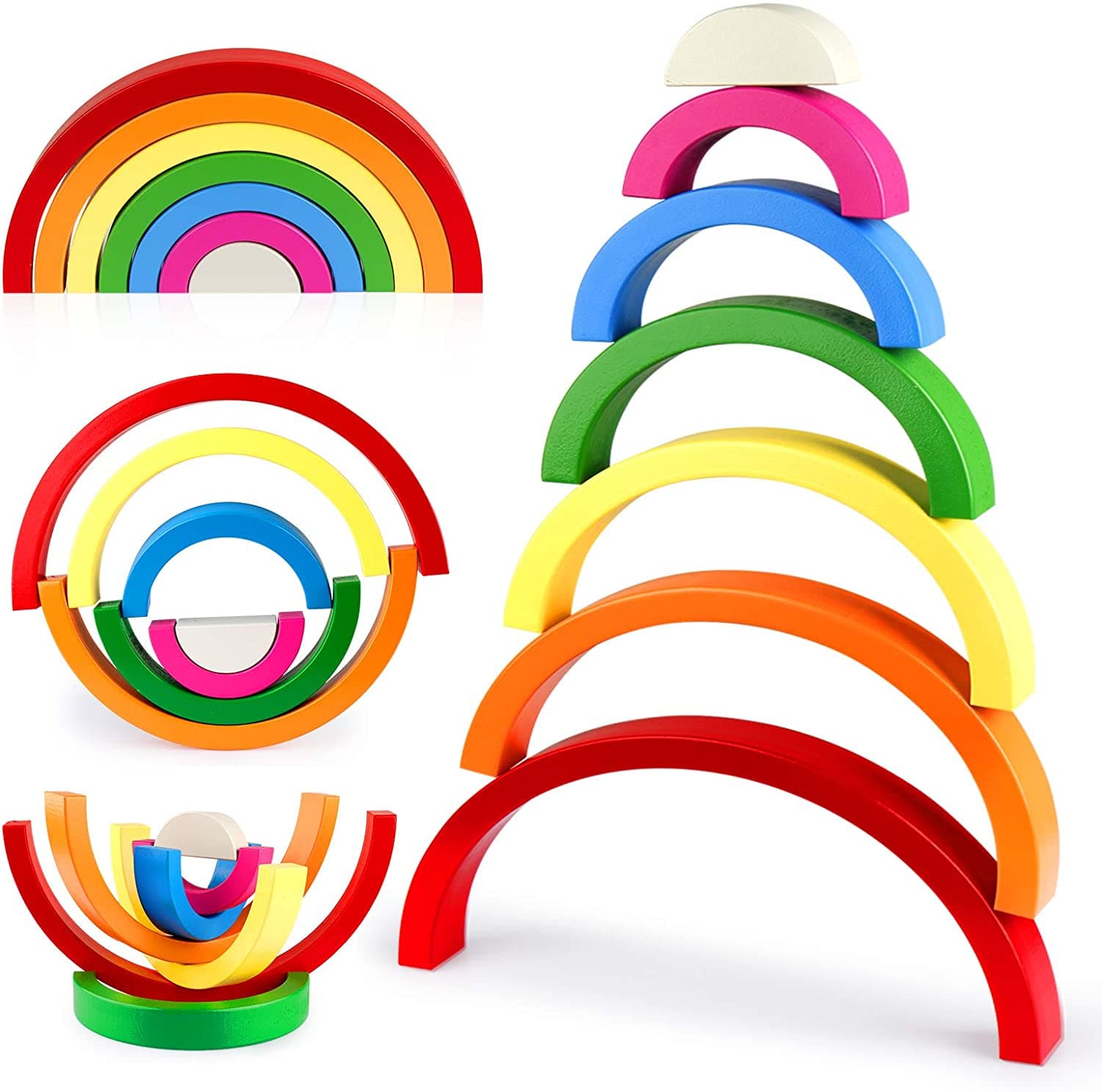 Joc curcubeu din lemn, Montessori, 7 piese