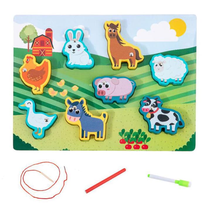 Joc de pescuit magnetic din lemn 4 in 1 - Animale domestice