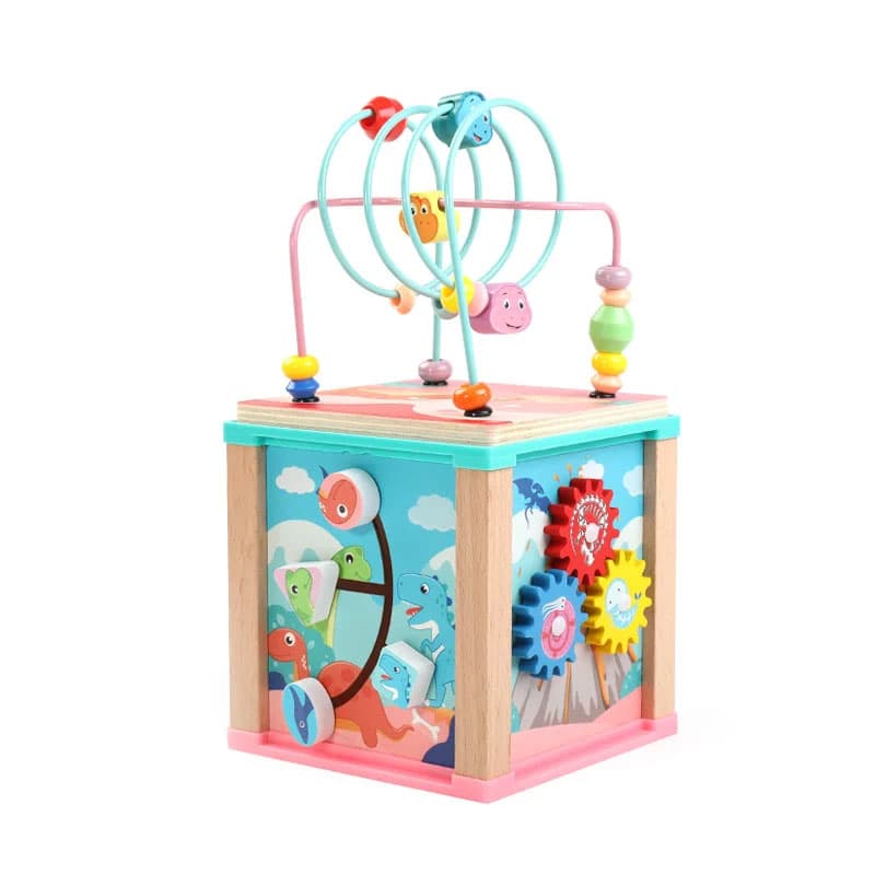 Cub Montessori din Lemn cu activitati educative Dinozauri