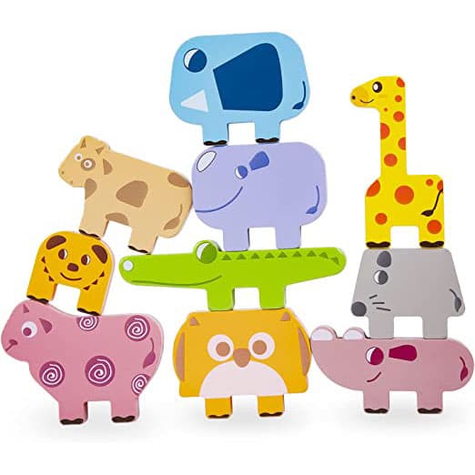 Joc Montessori din lemn, stivuire cu animalute in echilibru