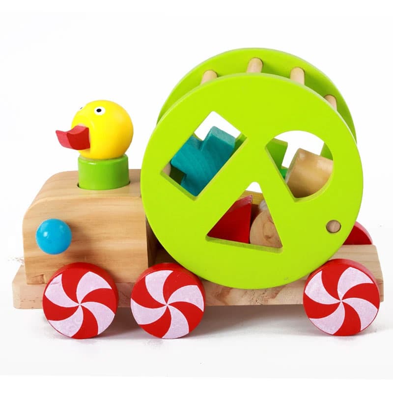 Jucarie de tras, Ratusca cu forme geometrice, Montessori din lemn
