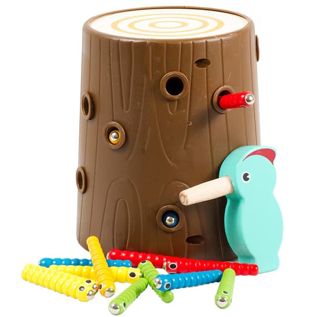 Ciocanitoare, joc educativ, magnetic, Montessori, 15 omizi colorate