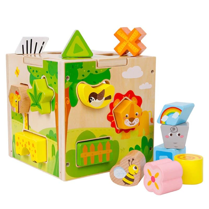 Cub din lemn cu animale, Montessori, 15 forme