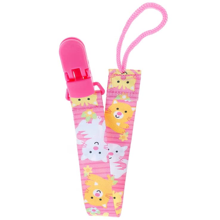Lant suzeta sau jucarie, cu clips, imprimeu cu animalute, roz