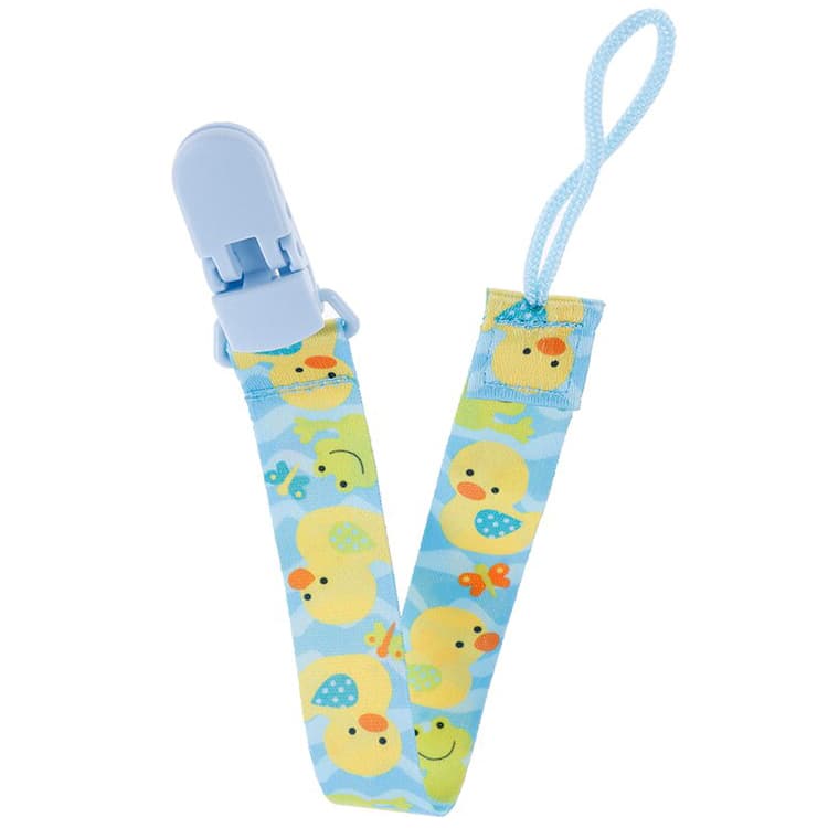 Lant suzeta sau jucarie, cu clips, imprimeu cu animalute, blue