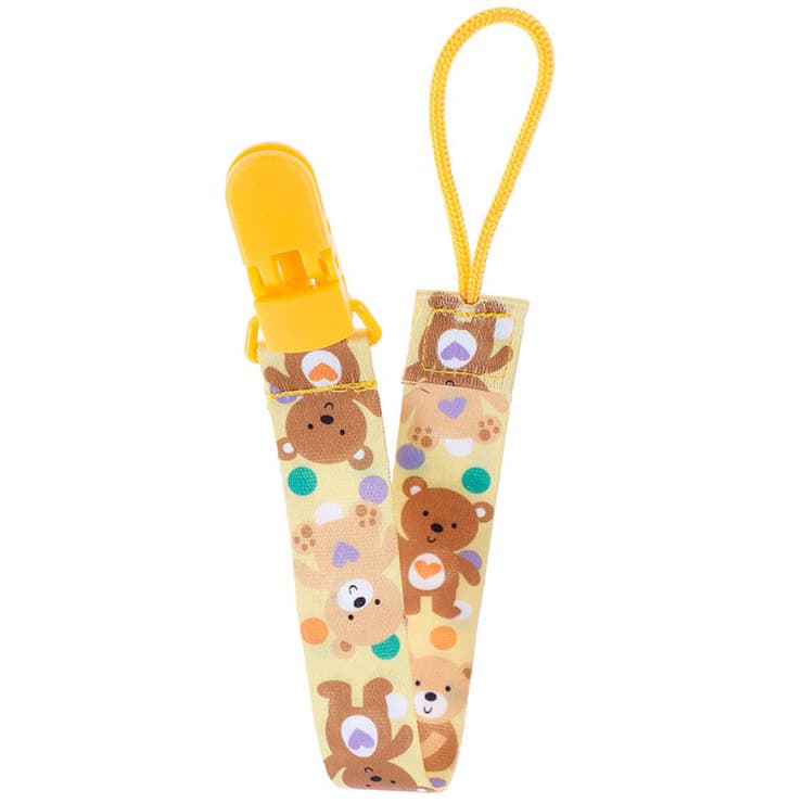 Lant suzeta sau jucarie, cu clips, imprimeu cu animalute, galben