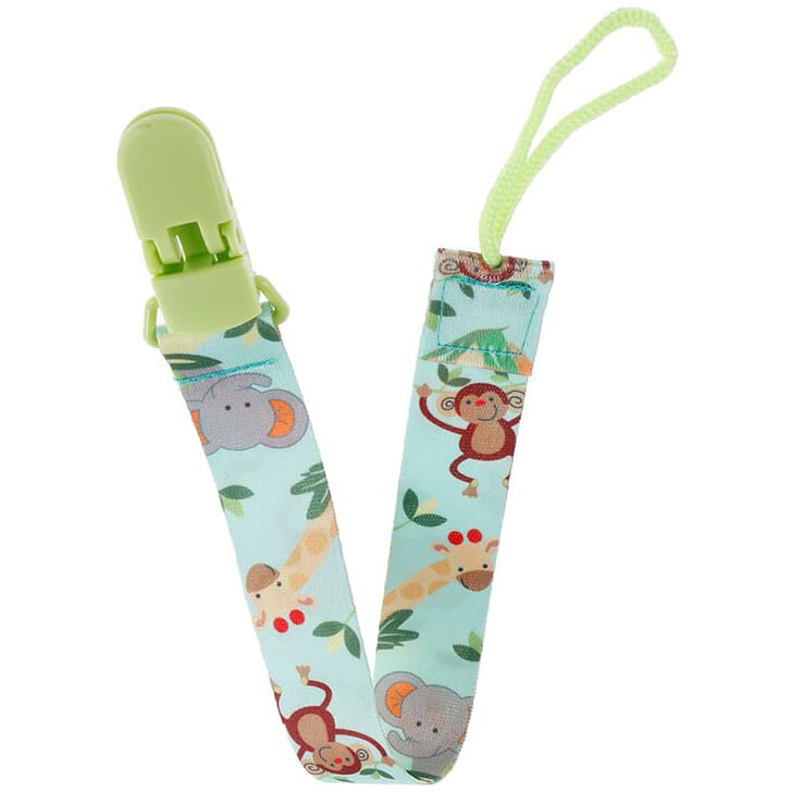 Lant suzeta sau jucarie, cu clips, imprimeu cu animalute, verde