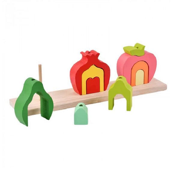 Joc educativ din lemn, Fructe de sortat si stivuit, Montessori, 11 piese