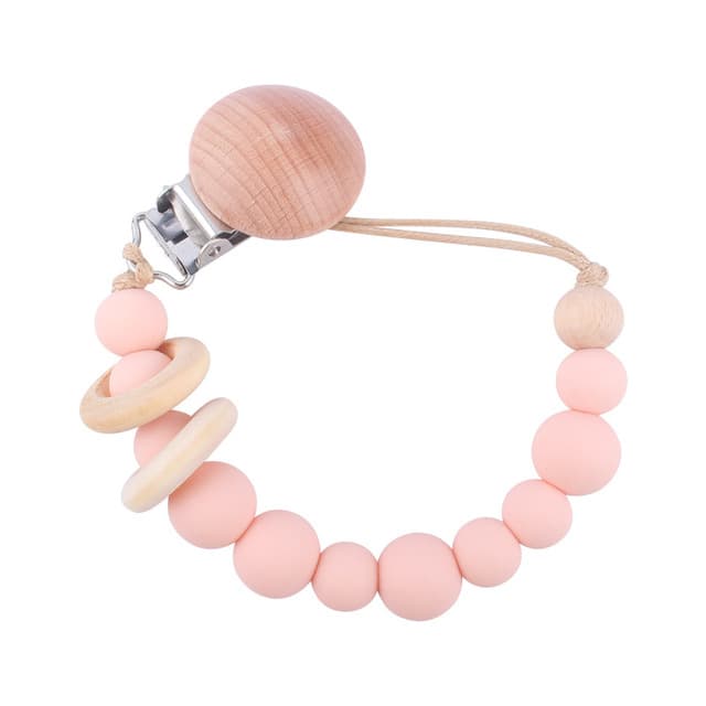 Lant pentru suzeta sau jucarie, din silicon, cu clips, roz