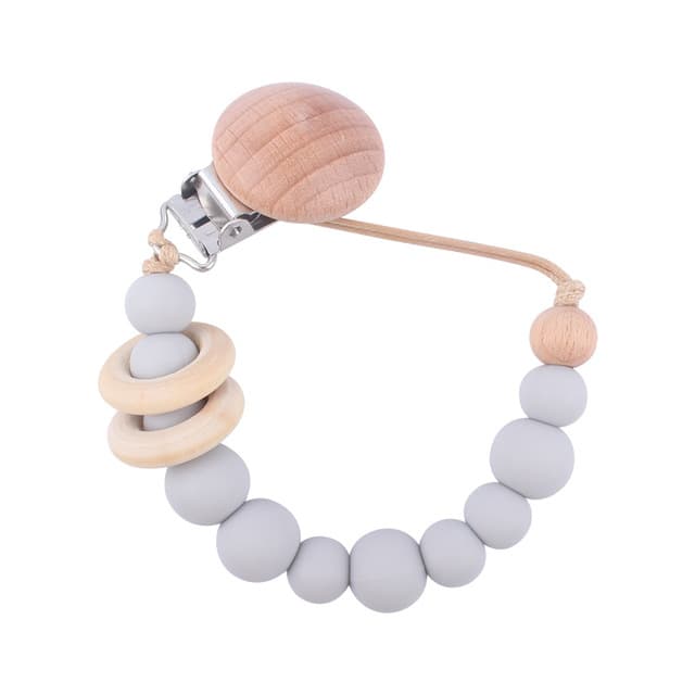 Lant pentru suzeta sau jucarie, din silicon, cu clips, gri
