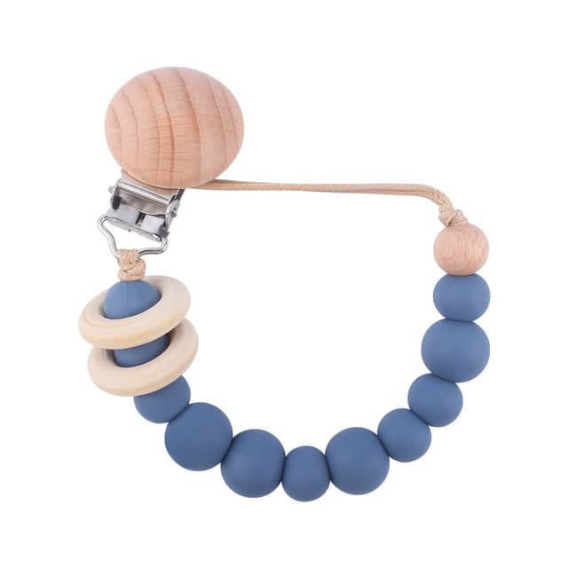 Lant pentru suzeta sau jucarie, din silicon, cu clips, albastru
