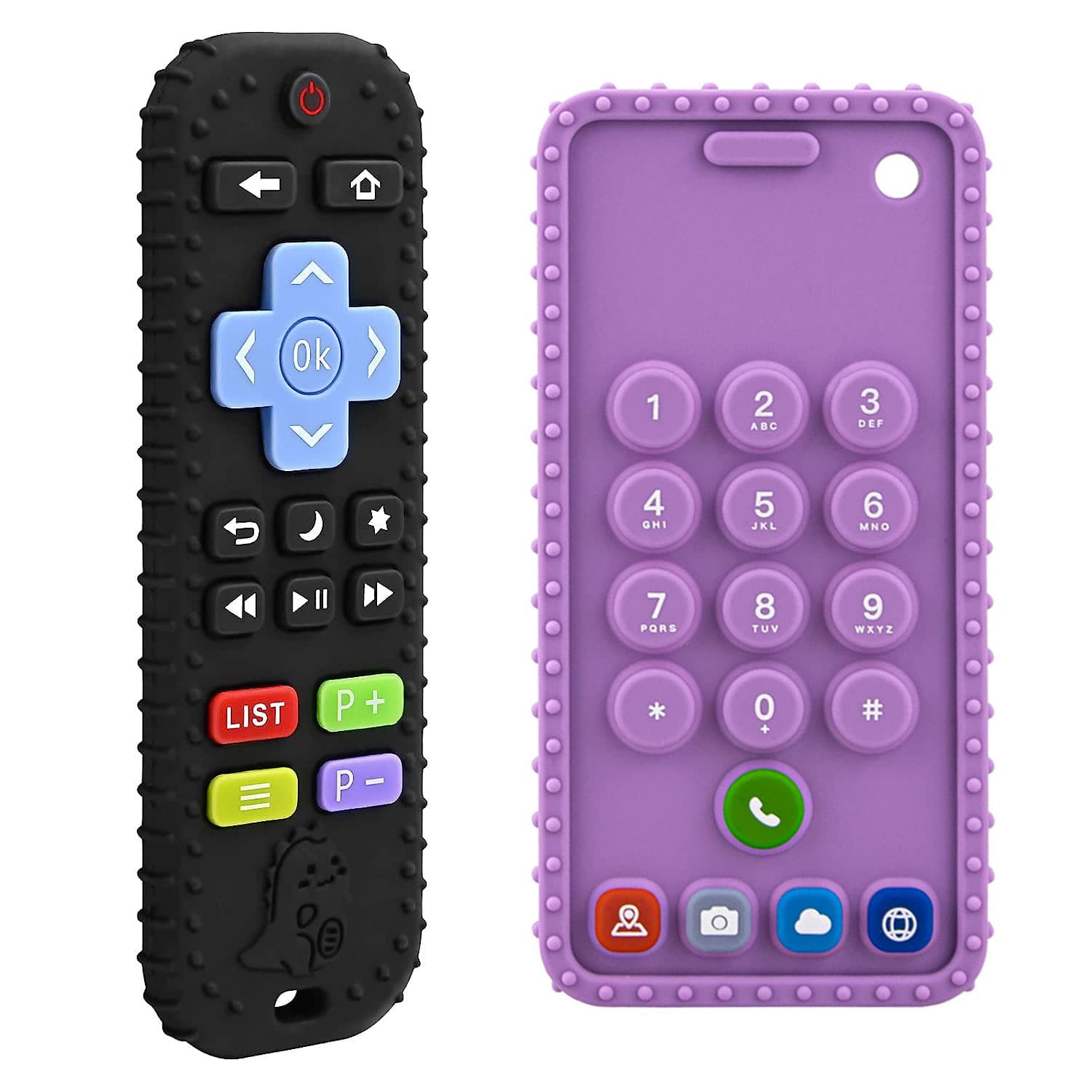 Set 2 jucarii pentru dentitie, Telefon/Smartphone si Telecomanda, din silicon, BPA FREE