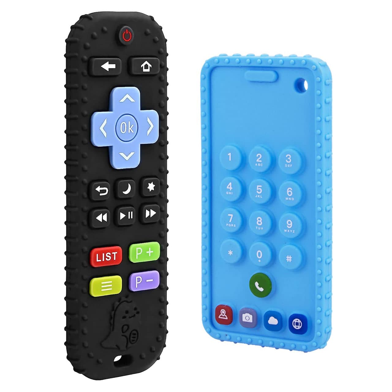 Set 2 jucarii pentru dentitie, Telefon/Smartphone si Telecomanda, din silicon