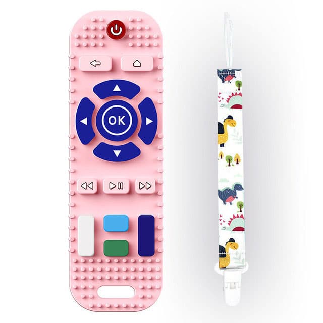 Telecomanda de jucarie pentru dentitie, din silicon, roz, BPA FREE + snur de agatat