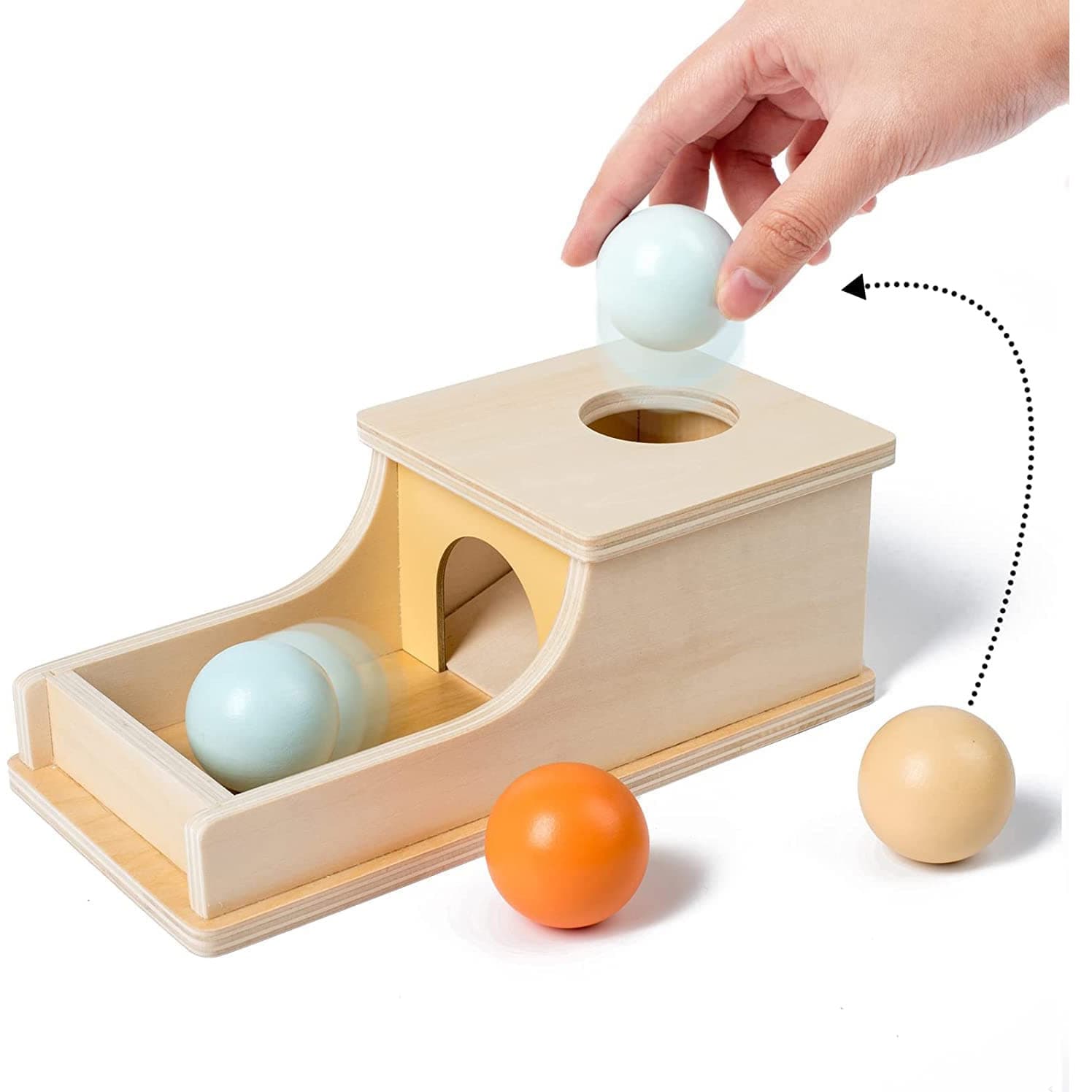 Cutia permanentei cu 3 bile, Joc Montessori din lemn natural