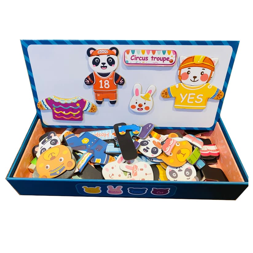 Puzzle magnetic, imbraca familia de animale, 52 de piese