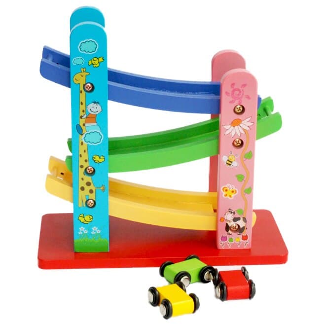 Circuit din lemn cu 3 piste si 3 masinute, Montessori