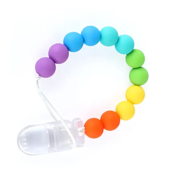 Lant pentru suzeta sau jucarie, din silicon, cu clips, curcubeu