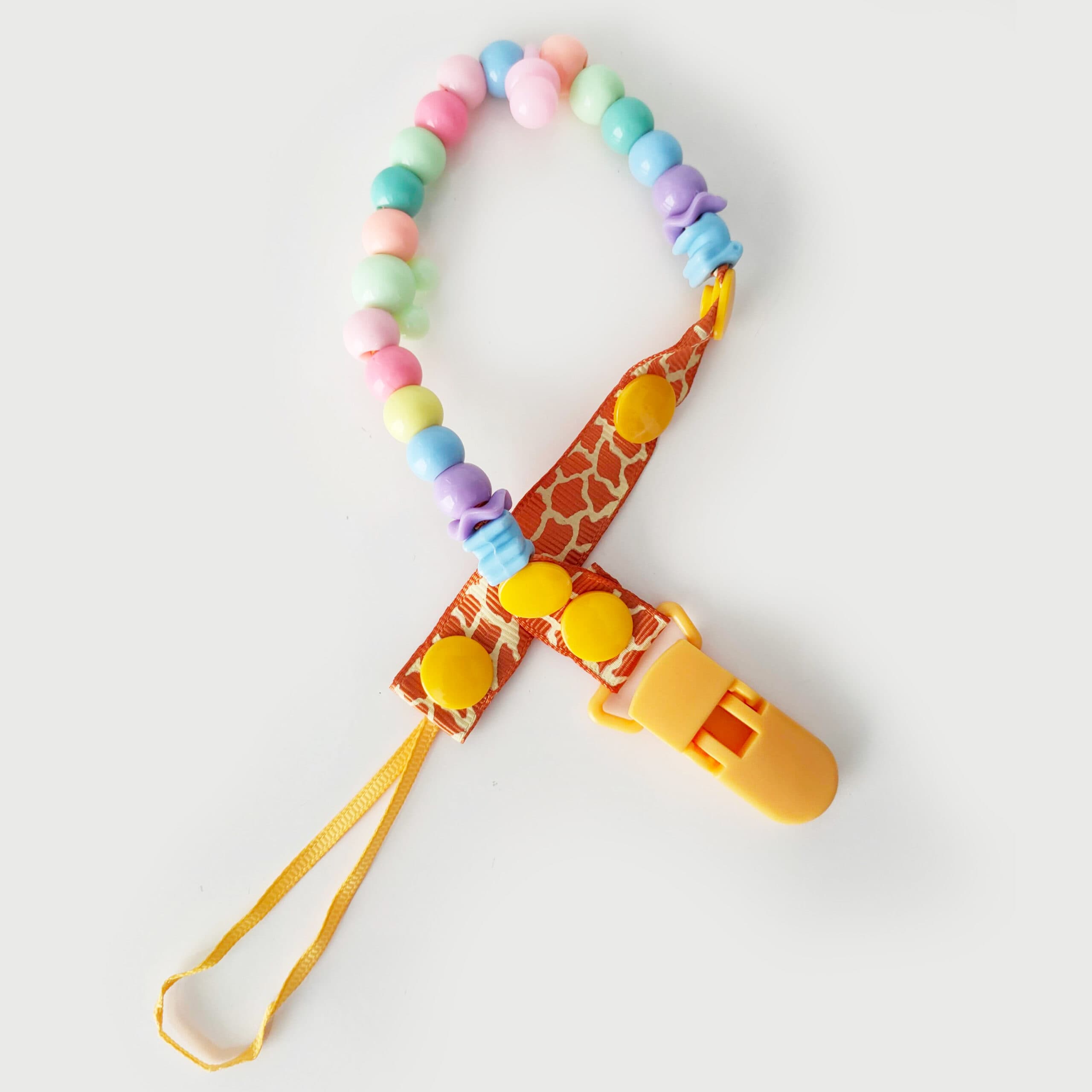 Lant pentru suzeta sau jucarie, cu margelute din ABS, cu clips