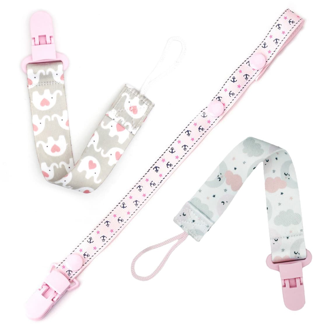 Set 3 lanturi pentru suzeta sau jucarie, cu clips, pentru fetite
