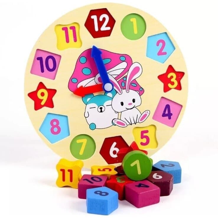Ceas din lemn cu 12 piese detasabile, Montessori