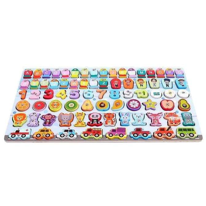 Joc de pescuit din lemn, 6 in 1, pescuit, numere si alfabet, Montessori