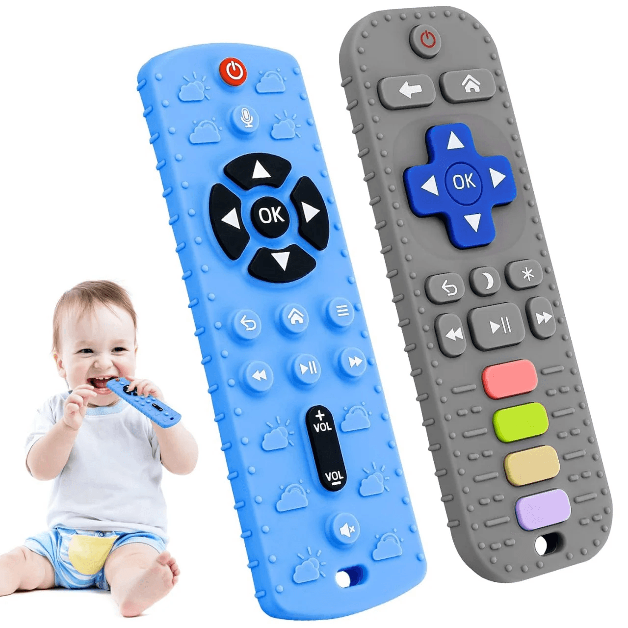 Set 2 jucarii in forma de telecomanda pentru dentitie, Silicon