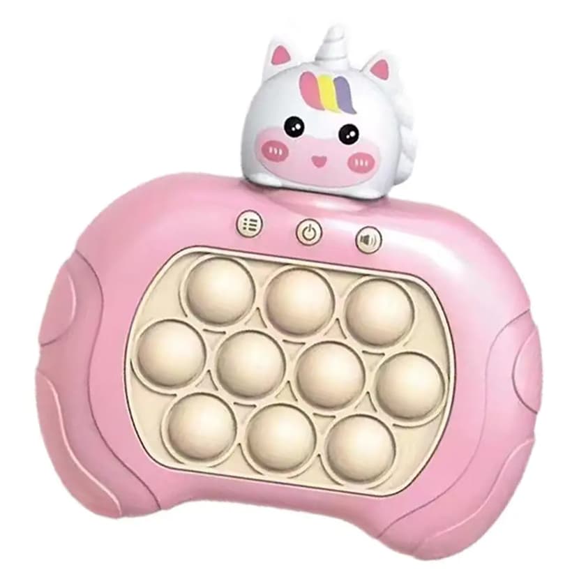 Joc interactiv Pop-It Consola, antistres, cu sunete si lumini, Unicornul Roz